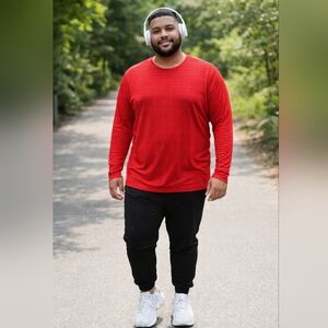 Zyia Active Plus Size Red Perforated Long Sleeve Top | Breathable Athletic Gym